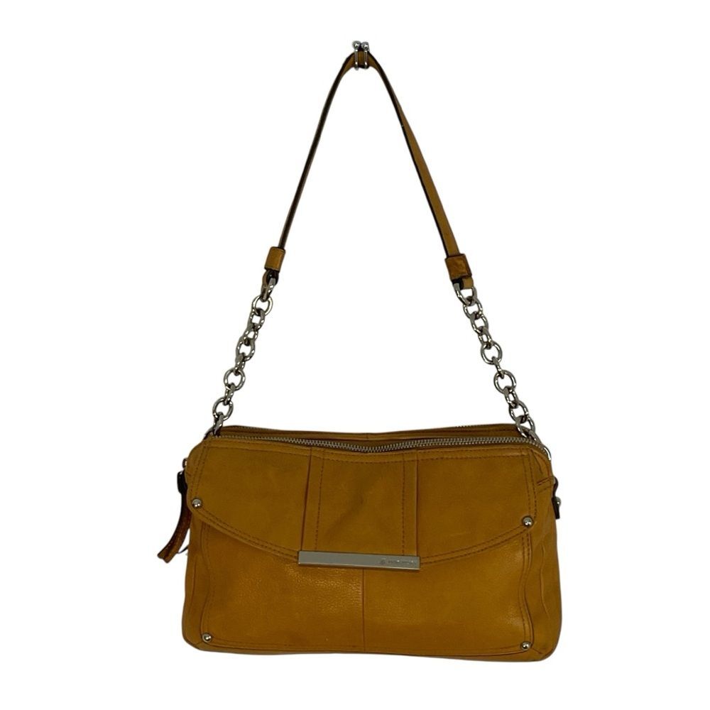 B Makowsky  Dark Mustard Yellow Leather Silver Chain Strap Purse